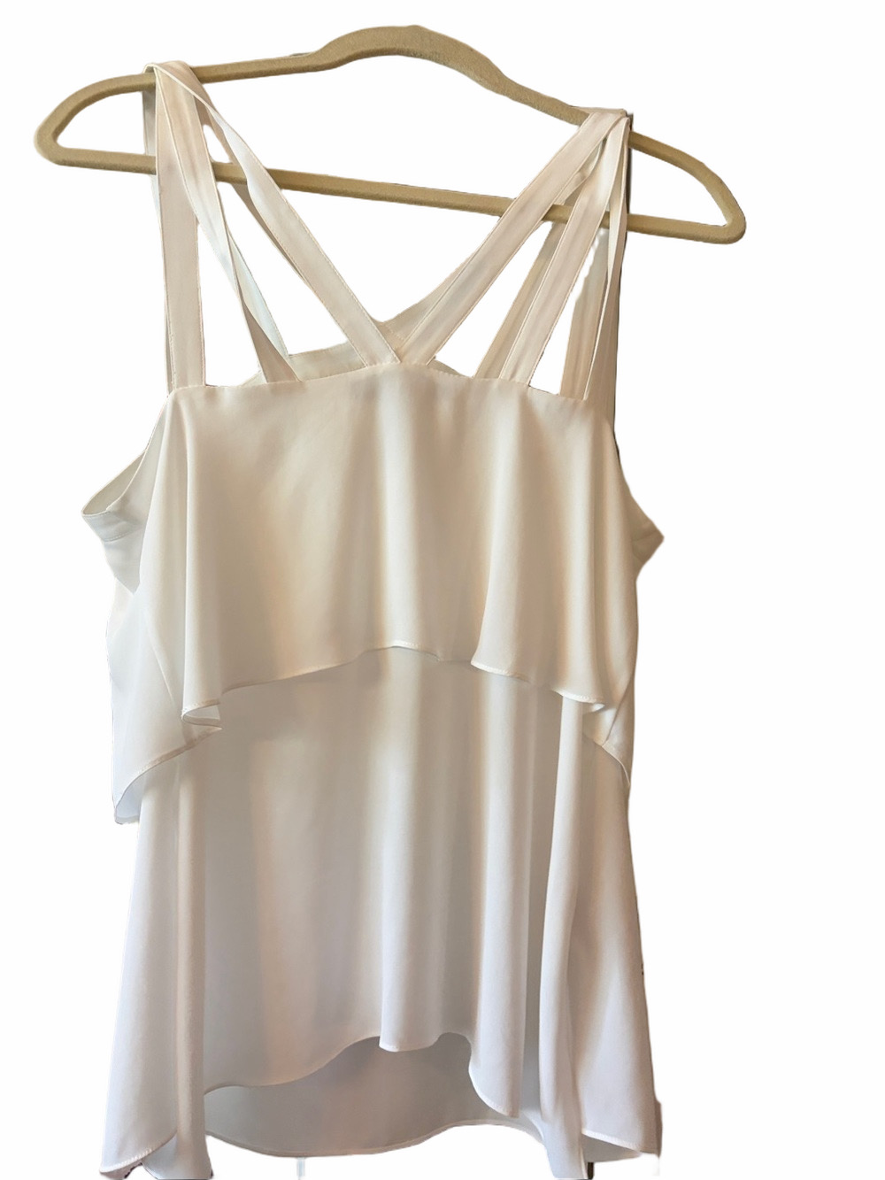 BCBGMaxazaria Juliya women’s white layered multi strap cage neck dress top. M - Picture 4 of 5
